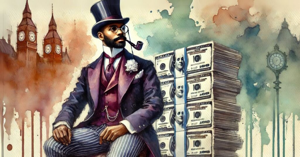 rich man sitting on money