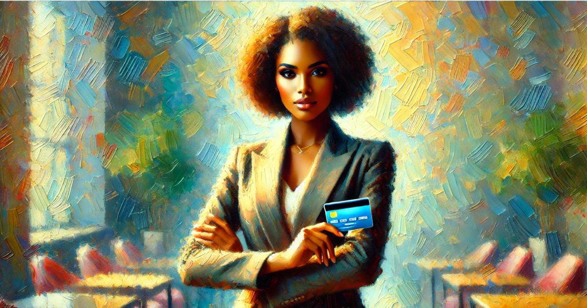picture of a black woman holding a credit card
