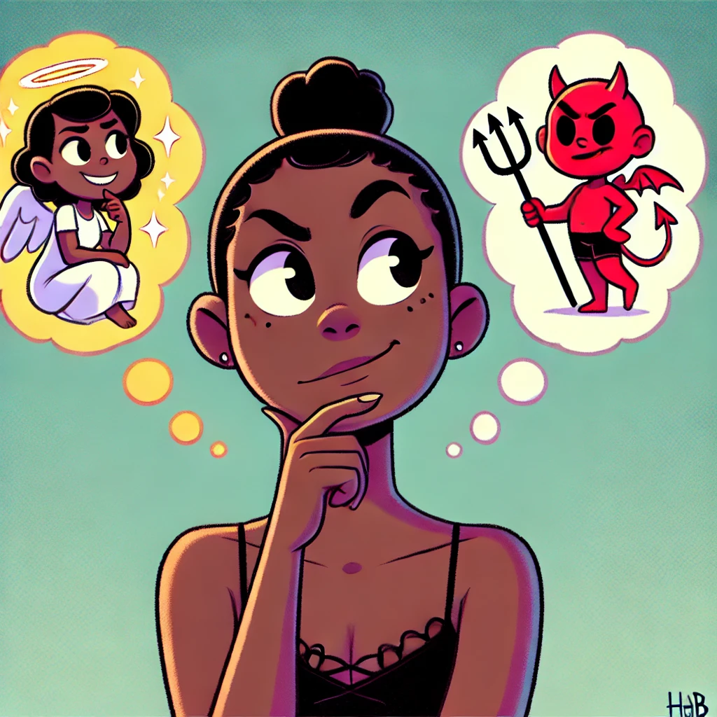 cartoon of black woman deciding